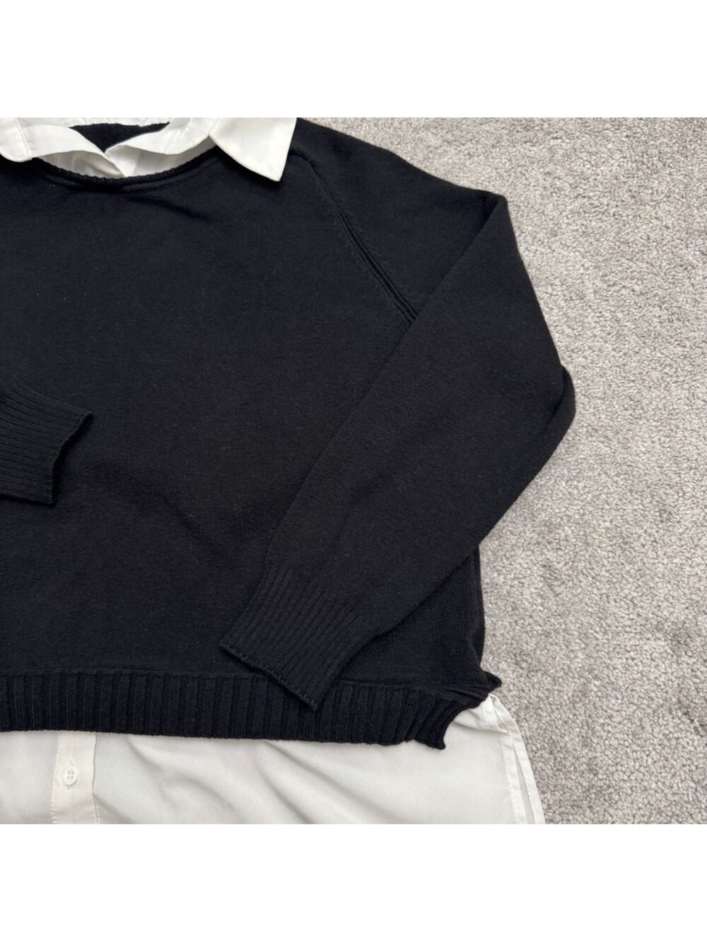 Adrianna Papell Black Layered-Look Crewneck Sweater with White Shirt Detail - Picture 5 of 13